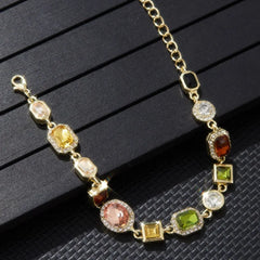 Hnewly Beautiful Multi Shape Colorful Cubic Zirconia Link Chain Bracelets for Women Adjustable Trendy Hand Jewelry