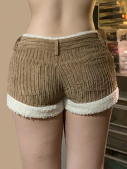 Hnewly cute casual outfits for winter Autumn Trendy New Women’s Corduroy Short Fashion Simple All-Match Faux Fur Trim Spliced Design Short Pants