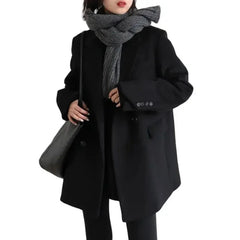 Hnewly WINTER OUTFITS Women Wool Blend Coat Solid Mid Long Woolen Blazer Thick Warm Blouse Women's Overcoat Office Lady Tops Autumn Winter