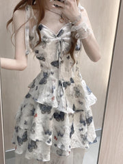 Hnewly Vintage 2000s Y2k Irregular Midi Dress Female Short Party japanese Print Sleeveless Dress One Piece Dress Korean Fashion Summer
