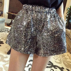 Hnewly Fashion Elastic Waist Chic Sequined Wide Leg Shorts Summer New Women's Clothing Korean Casual A-Line Loose Pants for Female
