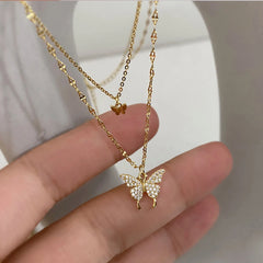 Hnewly Simple Double Layer Star Moon Charm Multilayered Necklace Delicate Clavicle Chain Zircon For Women Fashion Jewelry