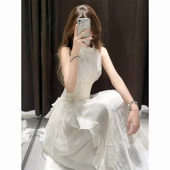 Hnewly Summer New Style Halterneck Dress for Women Ruffled Elegant Sleeveless Skirt the dress black dress white dress