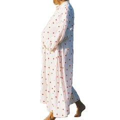 Hnewly Red Heart Print Maternity Dress Photoshoot Vintage Long Sleeve Pregnancy Photography Gown Loose Fit Sweet Maternity Photo Outfit