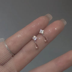 Hnewly Korean Cute Ear Piercing Water Drop Earrings for Women Crystal Short Tassel Hypoallergenic Female Earrings Party Jewelry Brincos