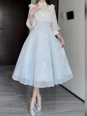 Hnewly Elegant Summer Floral Lace Party Dress Women Casual Vintage Midi Dress French Lolita Korean Fashion Chic One Piece Dress