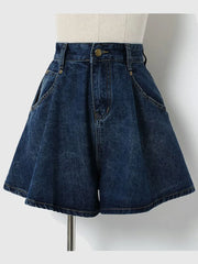 Hnewly S-4XL Denim Shorts For Women Summer Dark Blue Wide Leg High Waist Loose Jeans Shorts Femal Solid All-Match Half Pants