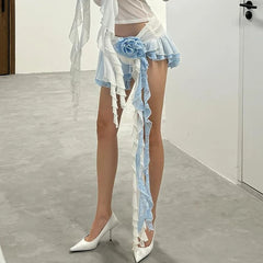 Hnewly Fashion Lace Women Mini Skirt Y2K Ladies Asymmetrical Ruffle Slim Female Short Dresses Sexy Women's Summer Skirts