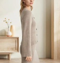 Hnewly Casual Knit O-neck Sweater Women All-matching Solid Single Breasted Pockets Long Sleeve Sweaters Autumn Fashion Lady Coat