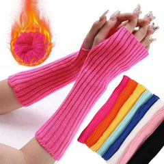 Hnewly Women Long Fingerless Gloves Soft Female Glove Lolita Kawaii Mitten Winter Warmer Knitted Arm Sleeve Girls Punk Gothic Gloves
