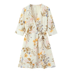 Lunivop New Women Floral Print Casual Summer Wrap Dress Cross V Neck A-line Short Robe French Style Holiday Dresses