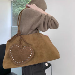 Hnewly Vintage Faux Suede Love Hearts Crossbody Bag for Women Mini Shoulder Bags Funny Cute Small Coin Purses
