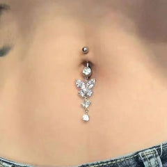 Lunivop Shiny Butterfly Flower Zircon Pendant Stainless Steel Belly Button Ring Beautiful Navel Piercing Body Fashion Jewelry
