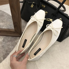 Hnewly Luxury Lace Tie Leg Satin Silk Ballet Flats Woman Square Toe Bowknot Elastic Band Ballerinas Ladies Wedding Mary Janes Shoes