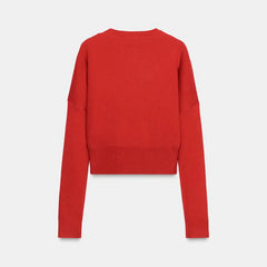 Hnewly Sexy Off Shoulder Knit Sweater Women Red Fake 2 Piece Buttons Long Sleeve Cropped Pullover Autumn Winter Lady Chic Knitwear