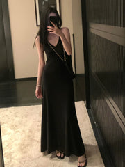 Hnewly Summer Retro French Fashion Even Party Black Midi Dresses Casual V-Neck Y2k Sexy Strap Dresses Korean Fashion Clothing