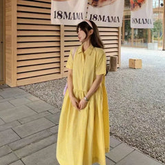 Hnewly Plaid Dresses Women Elegant Short Sleeve Loose Turn Down Collar Button Sweet Fashion Summer Shirt Dress Ladies Casual