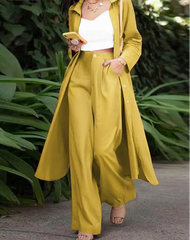 Hnewly Elegant Matching Sets Women Long Sleeve Split Shirt Casual Lapel Button Blouses Wide Leg Trousers Tracksuit Outifits