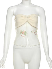 Hnewly Sweet 2Piece Set Women Mesh Patchwork Splits Sleeveless Backless Tops+Folds Skirt Vacation Beach Party Matching Suit