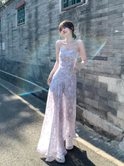 Hnewly Elegant Floral Fairy Dress Women Casual Sweet Y2k Clothing Sexy Strap Dress Even Party One Piece Dress Korean Chic Sleeveless