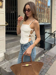 Hnewly Cross Backless Camisole Women Square Collar Irregular Hollow Out Sexy Lace-Up Hot Girl Street Simple Fashion Outfits