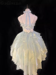Hnewly Japanese Original Lolita Elegant Lady Green JSK Halter Dress Princess Style Bow Sweet Cute Puffy Dress