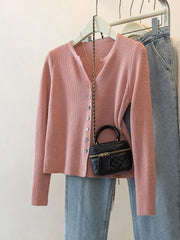 Hnewly Blue Knitted Cardigan Sweater Women's French Autumn Winter Soft O-neck Single Breasted Outwear Elegant Long Sleeved Slim Top