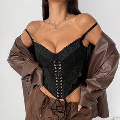 Hnewly chic solid Spliced Corset Strapless Korean Camis Tank Top Fashion Off Shoulder Summer Women Clothing