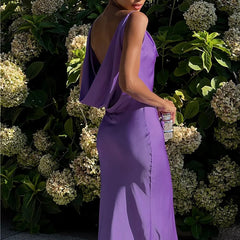 Hnewly Cocktail Party Backless New Dress Casual Women's Off Shoulder Slim Fit Long Dress Summer Sleeveless Camisole Holiday Dress