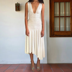 Hnewly Women Summer Vintage Polka Dot Print Sleeveless Backless Maxi Dress Sexy Boho Ruched High Waist A-line Dress Party Clubwear