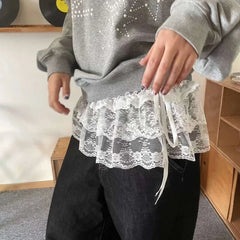 Hnewly Korean Style Lace Mini Skirts Women Elegant Sweet Lolita Short Skirts Cute High Waist Y2k Streetwear Black Ruffle Skirt