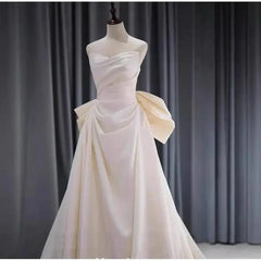 Hnewly Satin Strapless Main Wedding Dress Sleeveless Host Engagement Banquet Welcome Out Bow Tie Fishtail Dress Skirt Customized