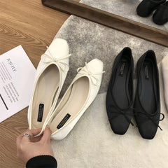Hnewly Luxury Lace Tie Leg Satin Silk Ballet Flats Woman Square Toe Bowknot Elastic Band Ballerinas Ladies Wedding Mary Janes Shoes