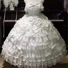 Hnewly Spring Summer New Sweet Lolita Long JSK Suspender Dress Girls Women Cute Bow Lace Splice Wedding Dress Princess Dresses