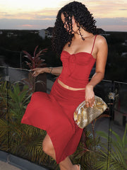 Hnewly Sling Skirt Suit Women's Sleeveless Solid Slim T shirt Top Irregular Long Skirt High Waist Casual Summer Fashion Set