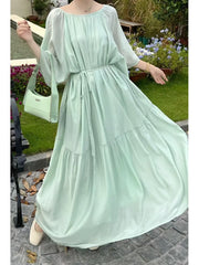 Hnewly Spring Summer New plus Size Women's Bohemian Loose Long Dress Comfortable Lazy Style Dress A-Line Skirt V-Neck Shor...