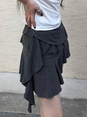 Hnewly DRESS TO IMPRESS Irregular Ruffles Stitching Mini Skirts Coquette Outfits High Waist Elastic Asymmetry Short Skirts Y2K Aesthetic Korean