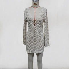 Lunivop Long Sleeve Hollow Out V Neck Crochet Knitted Tunic Beach Cover Up Cover-ups Beach Dress Beach Wear Beachwear Female Women
