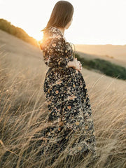 Hnewly Boho Floral Maternity Dress Photography Backless Half Sleeve Ruffle Maxi Gown for Pregnant Women Gender Reveal Party Outfit