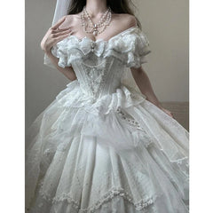 Hnewly Heavy Craft Gorgeous Original Lolita Wedding Off-Shoulder Dress Birthday Coming-of-Age Ceremony Princess Style Evening Gown