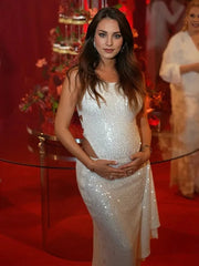 Hnewly Maternity Sequin Two Piece Sleeveless Sparkly Pregnancy Photoshoot Maxi Dress Elegant Maternity Photography Gown for Pregnant