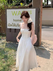 Hnewly Elegant Vintage Floral Midi Dress Women Beach Style Strap Dress Even Party Korean Fashion Clothing Y2k 2000s Bodycon Slim Summer