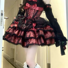 Hnewly Gothic Lolita Y2k Dress Women Vintage Victorian Harajuku Bow Lace Bandage Party Dresses Spice Girls Sleeveless Cos Vestidos