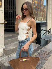 Hnewly Cross Backless Camisole Women Square Collar Irregular Hollow Out Sexy Lace-Up Hot Girl Street Simple Fashion Outfits