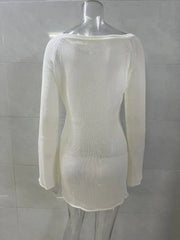 Hnewly Spring New Seaside Vacation Sexy Simple Knitted Perspective Hoodie Dress