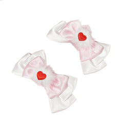 Hnewly 1 Pair Red Heart & Pom-pom Bow Hair Clips, Sweet & Girly, Valentine's Day Hair Accessories, Cute & Versatile Side Clips for Pigt