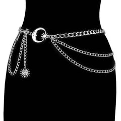 Hnewly Ladies Vintage Punk Waist Chain Gold Silver Hip Hop Sun Moon Star Waistbands Metal Womans Chain Belt
