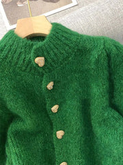 Hnewly Green Knitted Cardigan Sweaters Autumn Half High Collar Sweet Casual Korean Fashion Winter New Casual Jacket