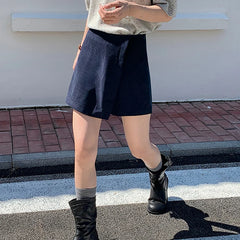 Hnewly Fashion Faux Two Pieces Pants Skirts Women Korean High Waist Corduroy Mini Skirts Woman Autumn Winter Zipper Up Skirt Mujer