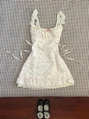 Hnewly French Sweet Tunic Waist Dress Women Gentle Strappy Patchwork Sleeveless Clothes Female Kawaii Floral Print Flower Dress